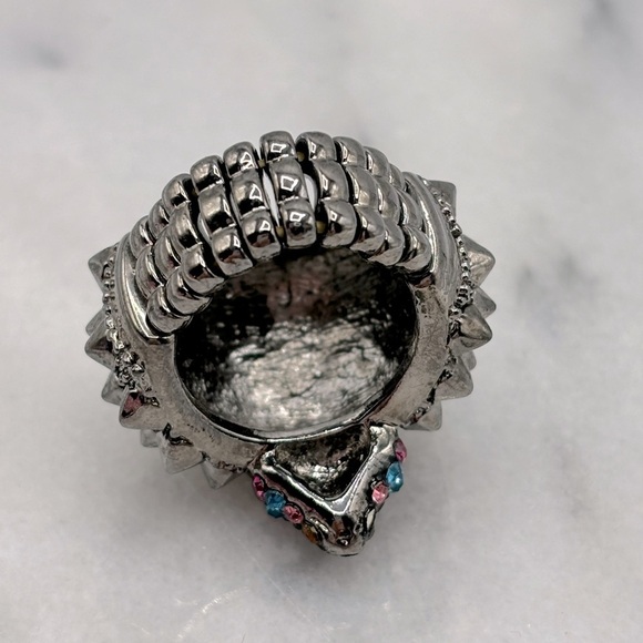 Gunmetal, Silver tone & Multi Crystal Chunky Hedgehog Animal Stretch‎ Band Ring - Picture 7 of 8